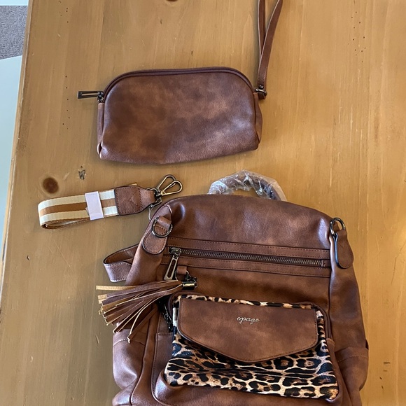 LePage Brown Backpack with Leopard Print Accent - Picture 4 of 4